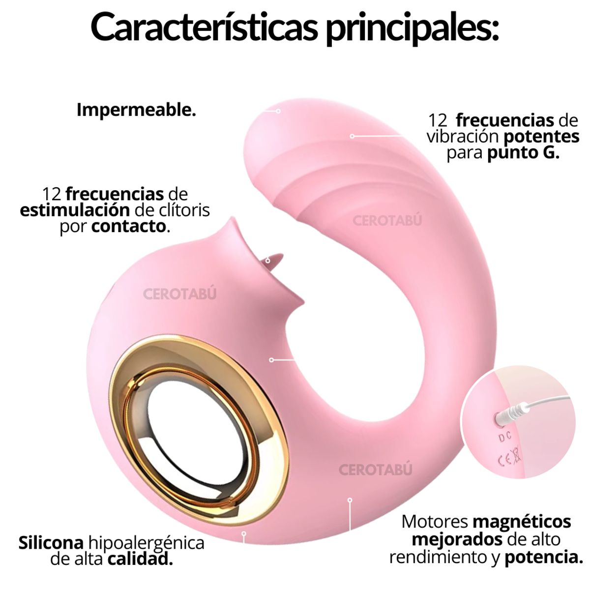 GENERICO - Vibrador Punto G Succionador Clitoris 2 En 1 USB Rojo