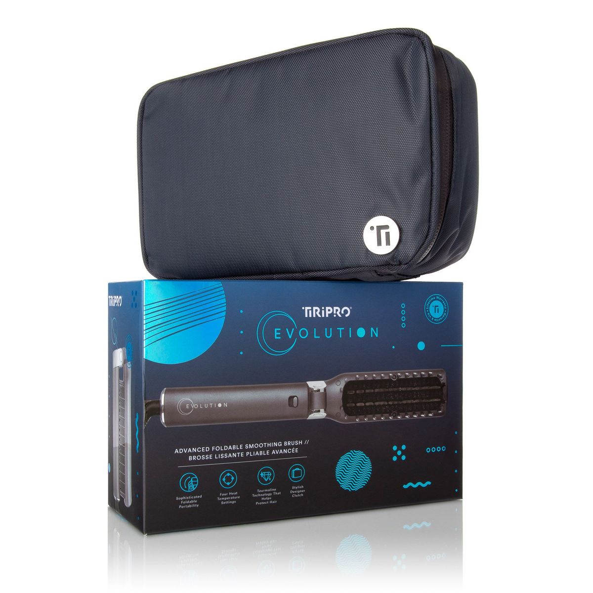 GENERICO - Cepillo Alisador Plegable Equinox estuche de viajero Tiri Pro- Negro