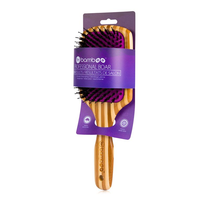 GENERICO - Cepillo Desenredante Bambú XL - Tiri Pro - Cerdas de Jabalí - Morado