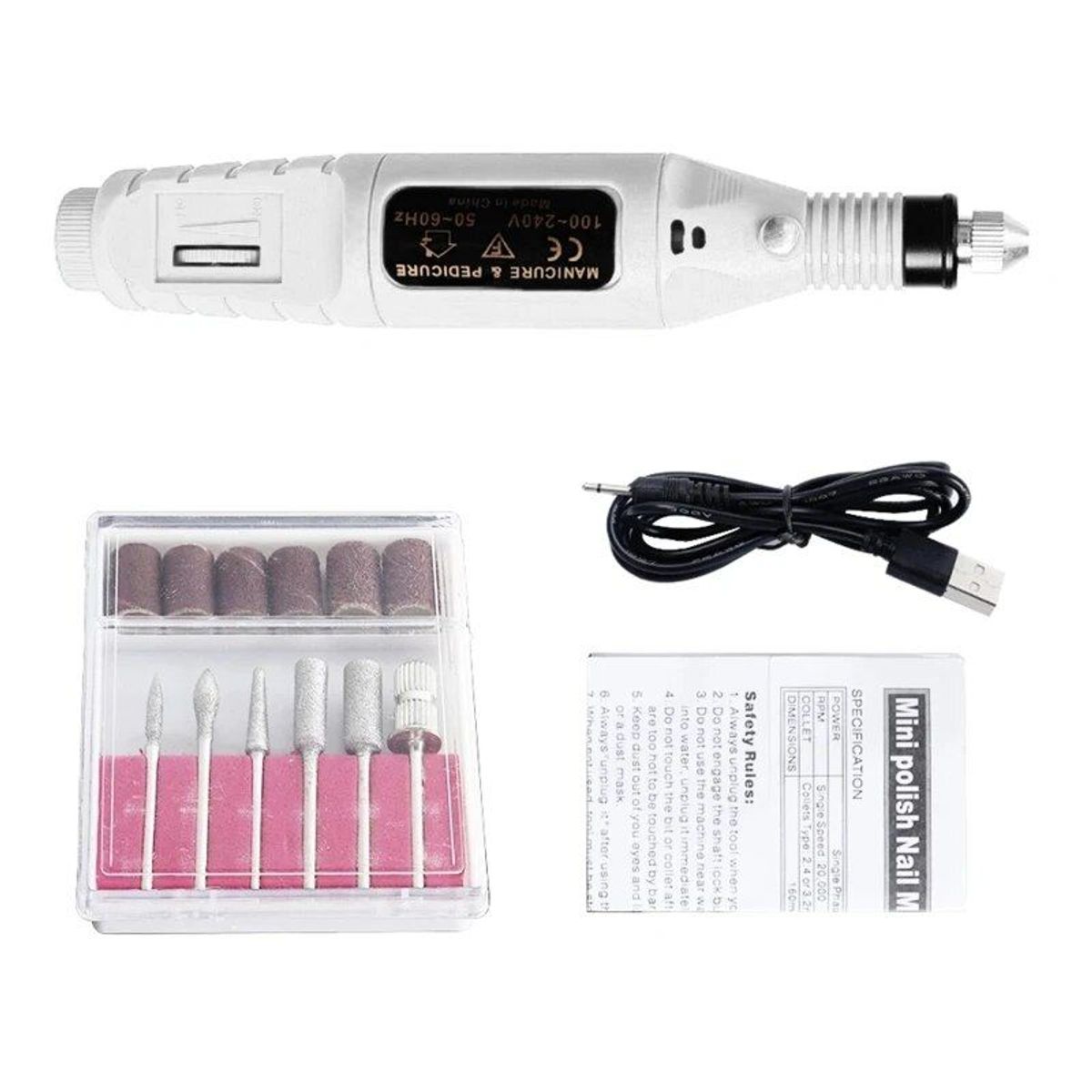 GENERICO - Kit Pulidor De uñas Drill Electrico Profesional 6 puntas