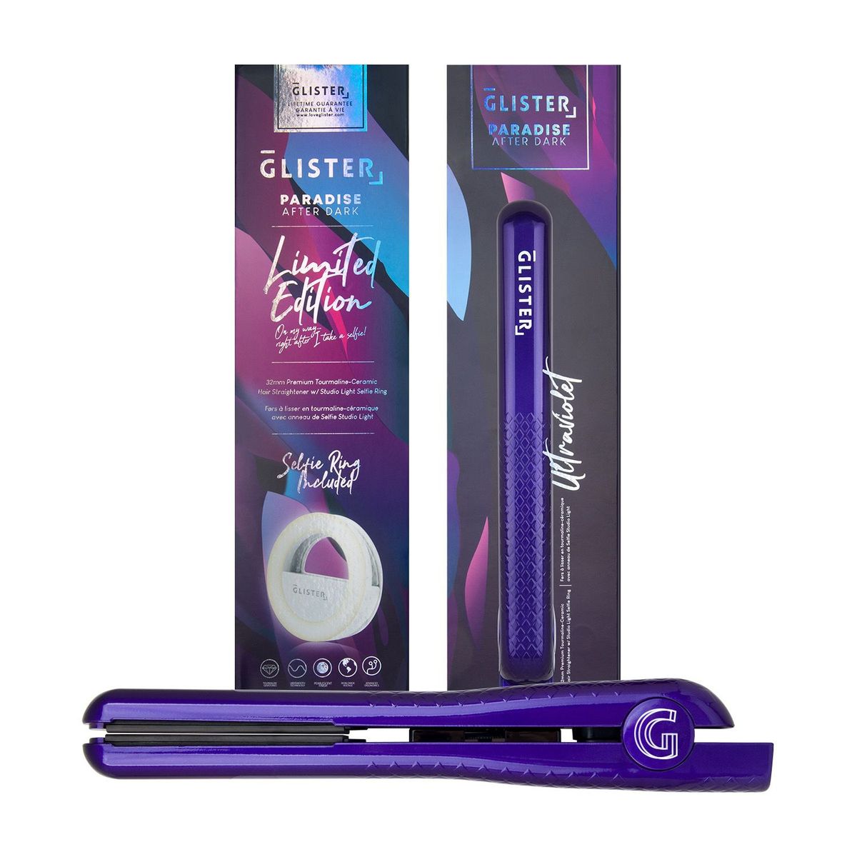 GENERICO - Plancha Alisadora Paradise After Dark Selfie Ring Incluido - Ultravioleta