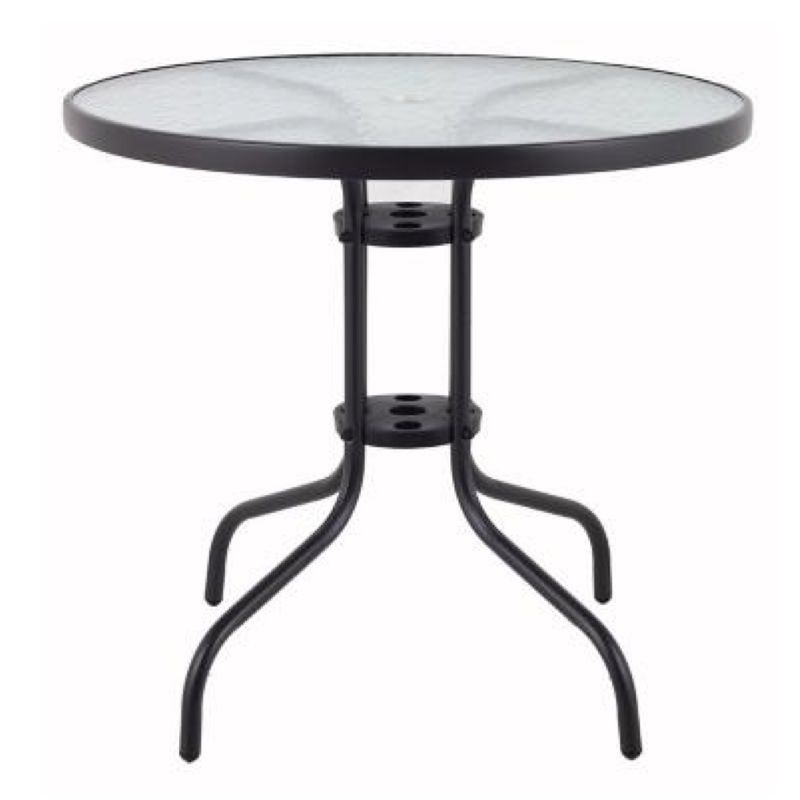 HOME COLLECTION - Mesa Redonda De Terraza Con Vidrio Templado 60x70 Cm Negra