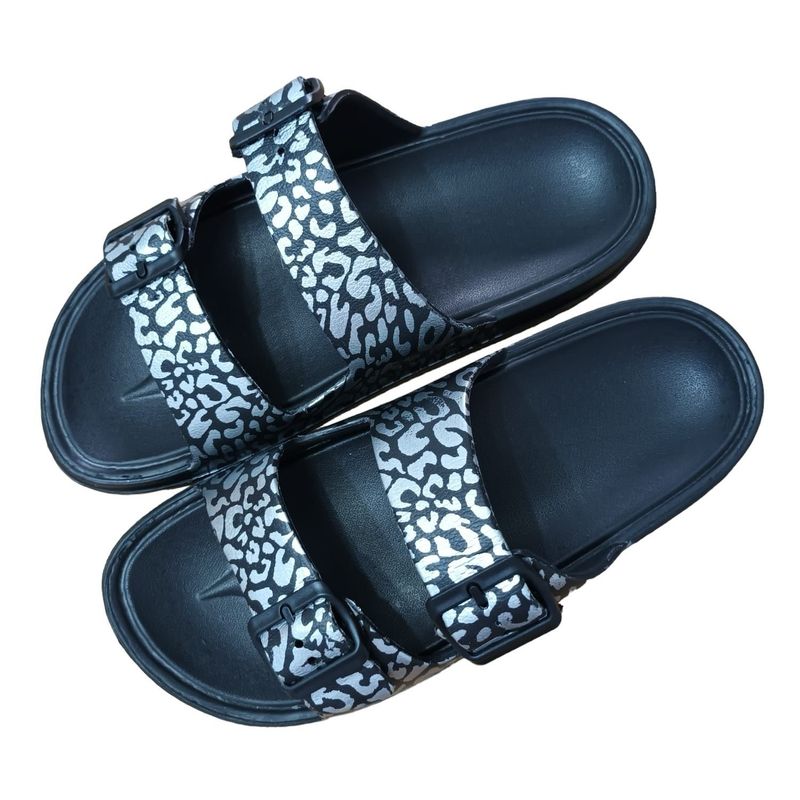 GENERICO - Sandalia de Dos Correas Animal Print Negra