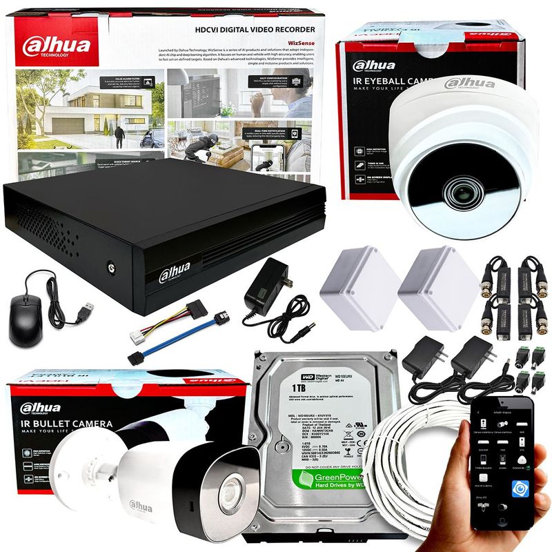 DAHUA - KIT DAHUA CAMARAS DE SEGURIDAD  DVR 4 CH + 2 CAMARAS CCTV 1080P + DISCO 1 TB