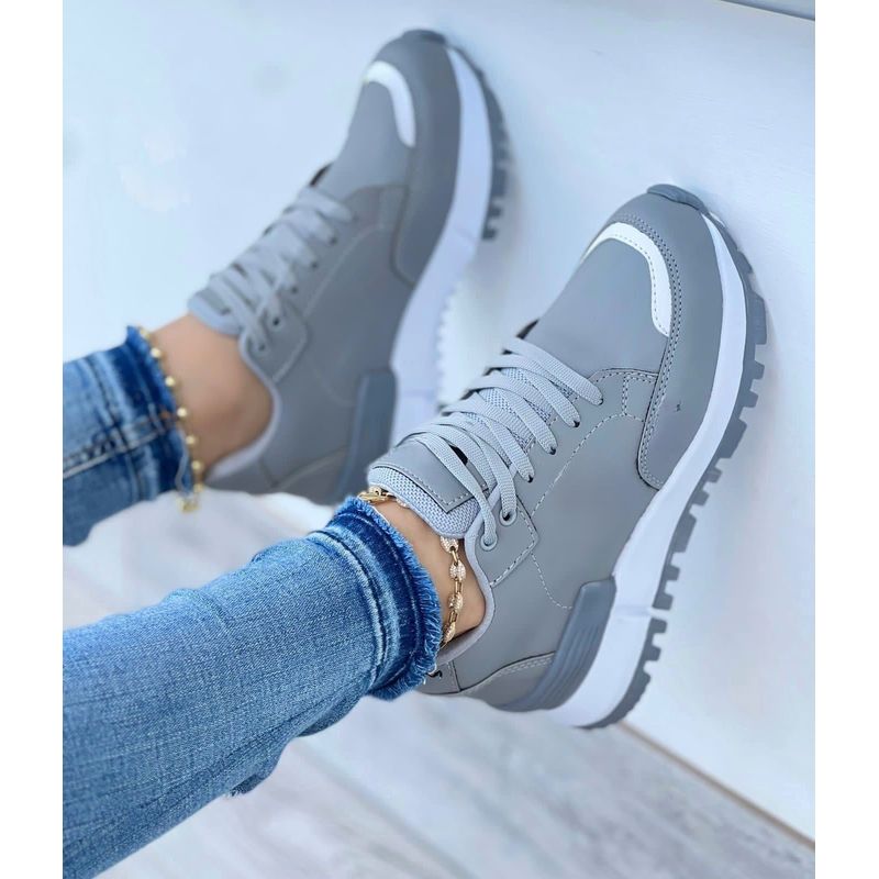 GENERICO - Tenis Gris Dama Zapatillas Zapatos Mujer Lindos Moda Casual