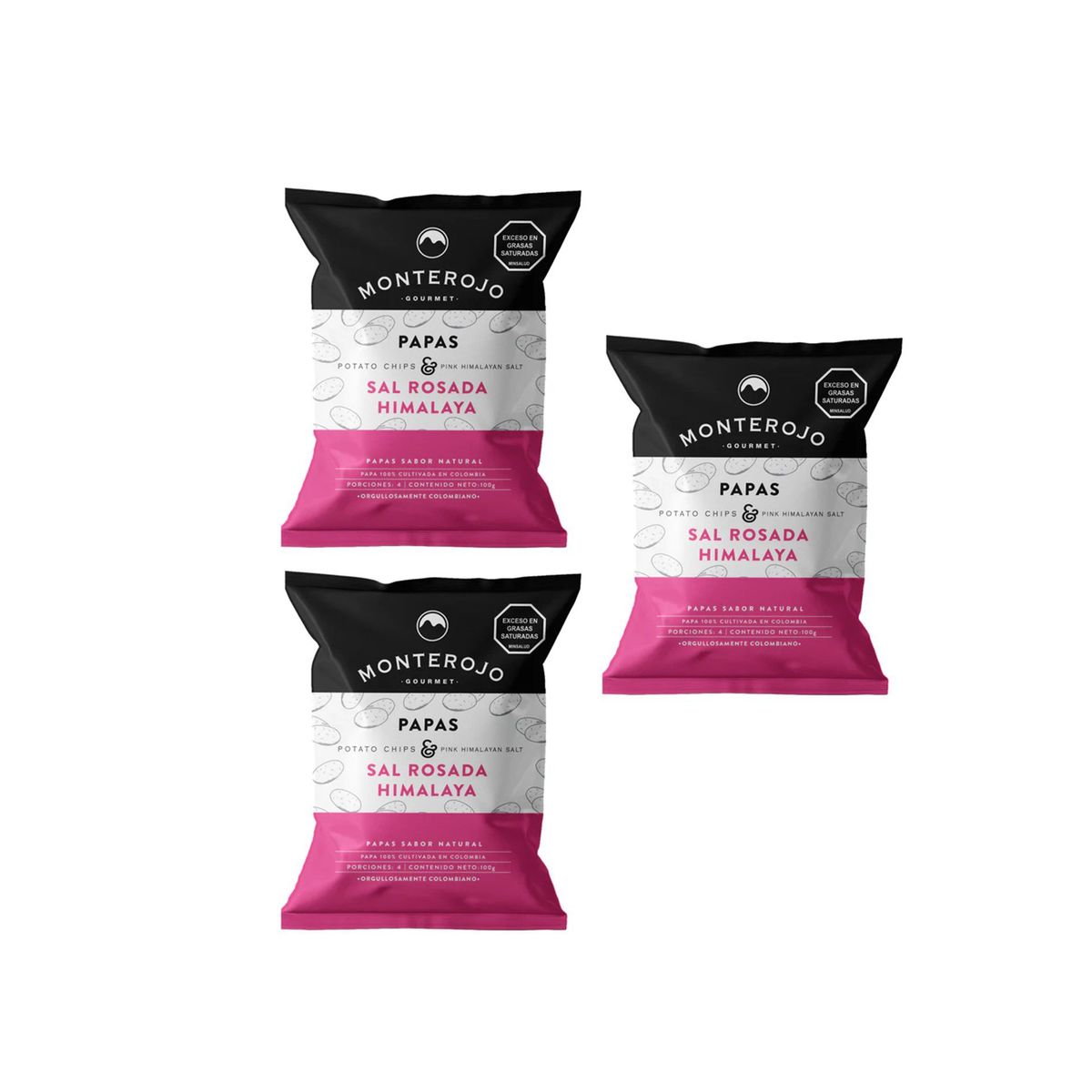 GENERICO - Papas Crujientes Sal Rosado Monterojo 3paq  X100gr