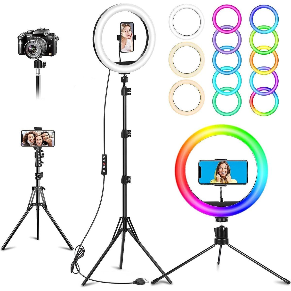 ONE PIXEL - Aro de luz led 33 cm foto selfie RGB Mas Trípode De Escritorio