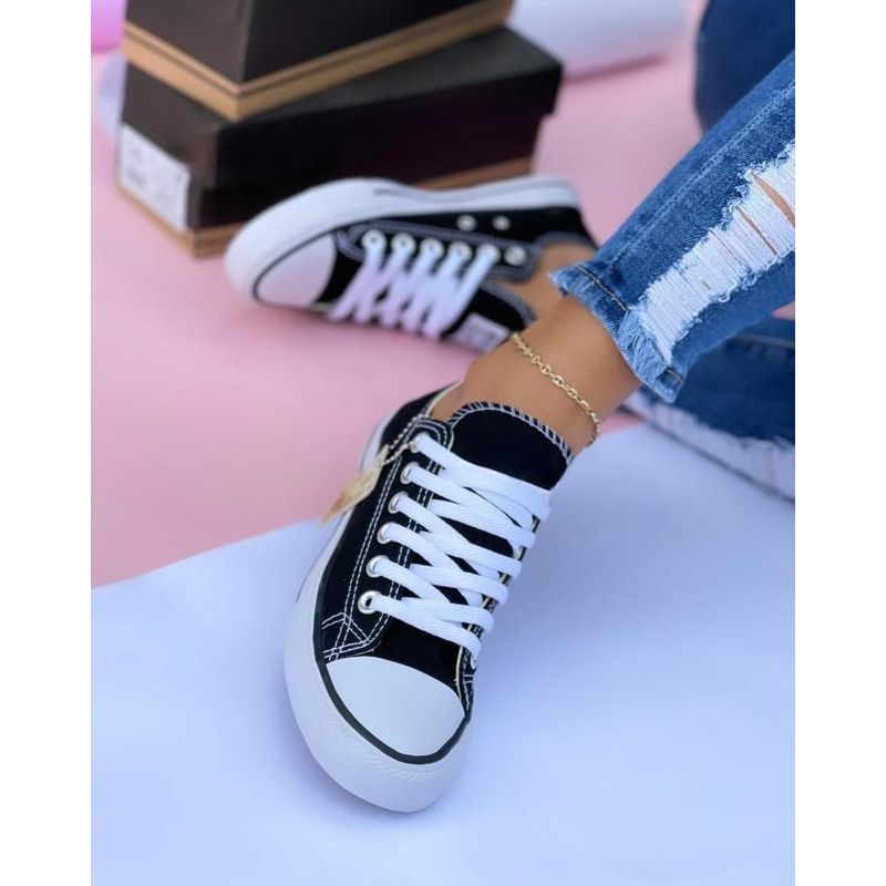 GENERICO - Tenis Dama Lona Zapatillas Tela Clásico Mujer Original-Negro