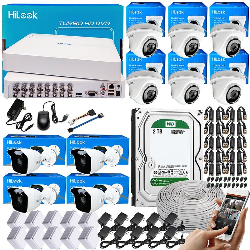 HILOOK - KIT HILOOK 1080P DVR 16CH + 10 CAMARAS CCTV + DISCO 2 TB