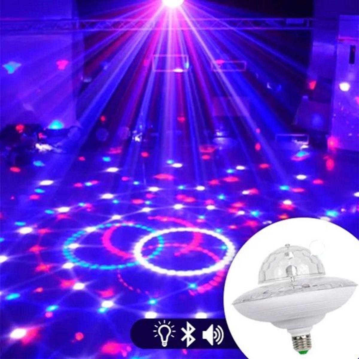 GENERICO - Bombillo Parlante Platillo Bluetooth + Control Remoto Luces