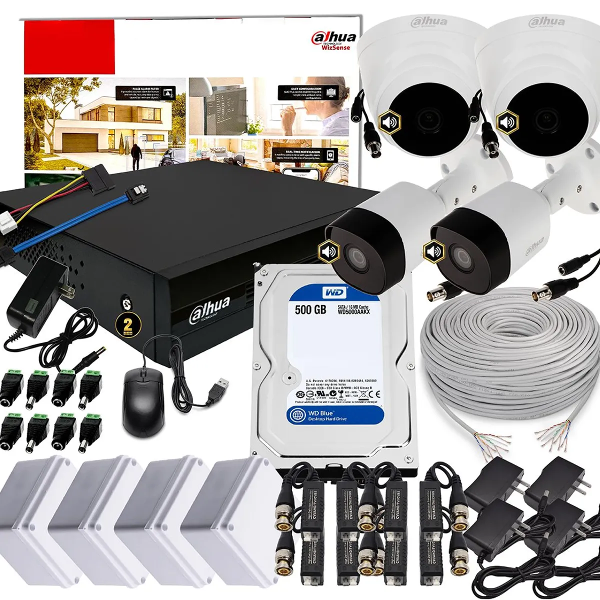 DAHUA - KIT DAHUA CAMARAS DE SEGURIDAD 1080P DVR 4 CH + 4 CAMARAS AUDIO + DISCO 500GB
