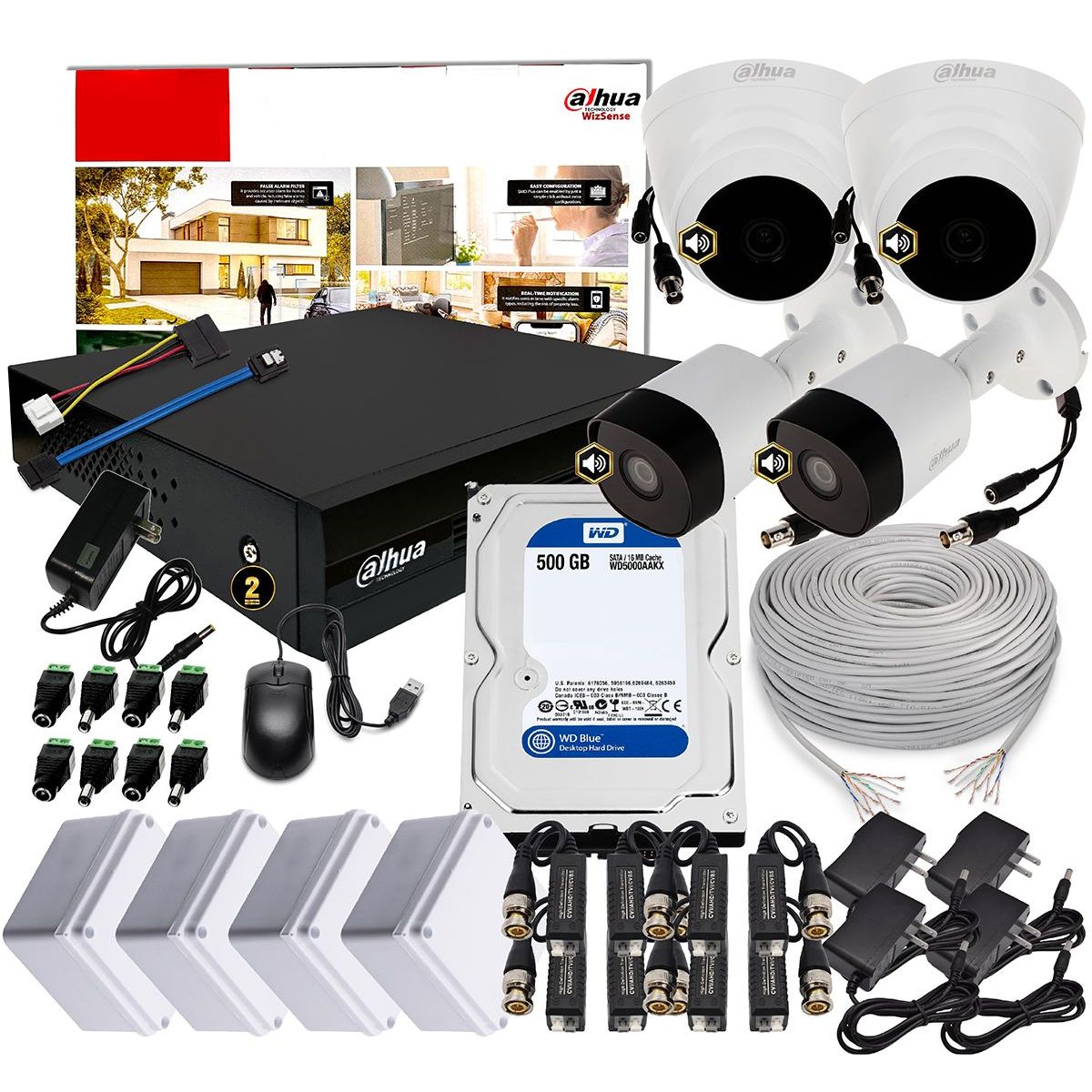 DAHUA - KIT DAHUA CAMARAS DE SEGURIDAD 1080P DVR 4 CH + 4 CAMARAS AUDIO + DISCO 500GB