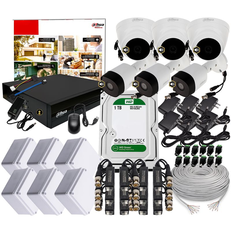DAHUA - KIT DAHUA CAMARAS DE SEGURIDAD 1080P DVR 8 CH + 6 CAMARAS AUDIO + DISCO 1 TB