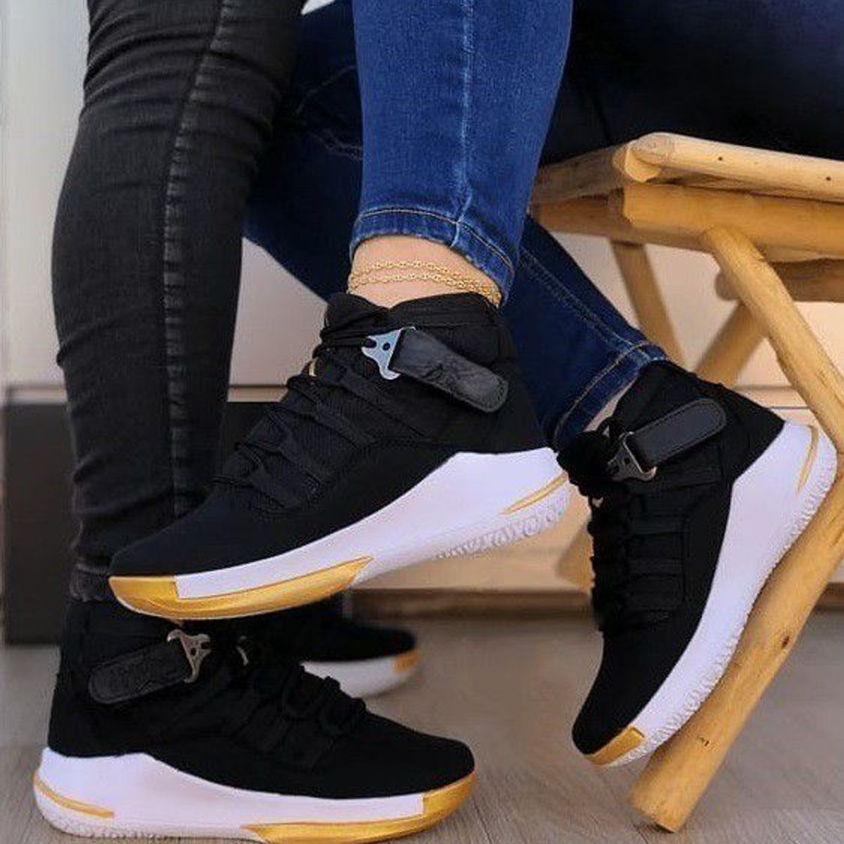 GENERICO - Tenis Negro Dorado Unisex Zapatillas ZapatosLindos Moda Casual