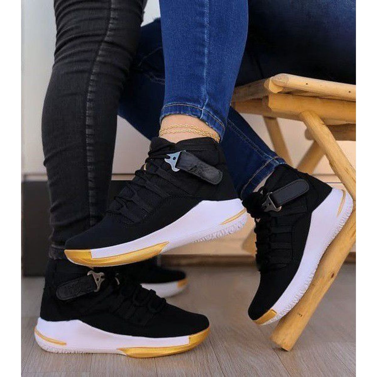 GENERICO - Tenis Negro Dorado Unisex Zapatillas ZapatosLindos Moda Casual