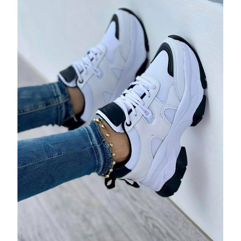 GENERICO - Tenis Blanco Negro Dama Zapatillas Zapatos Mujer Lindos Moda Casual