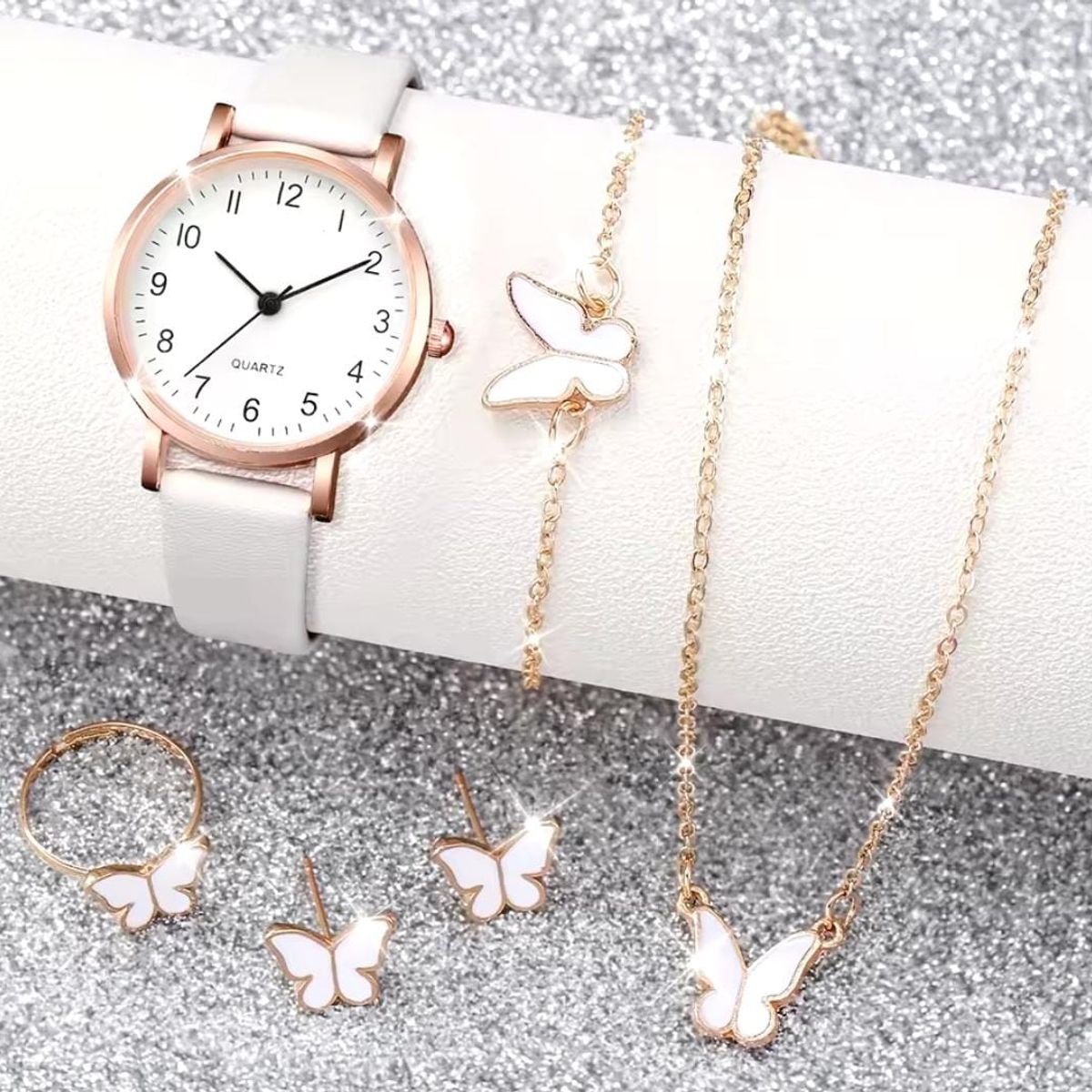 VANIDADES COLLECTIONS - Set Reloj Para Mujer Blanco Perla Con Accesorios