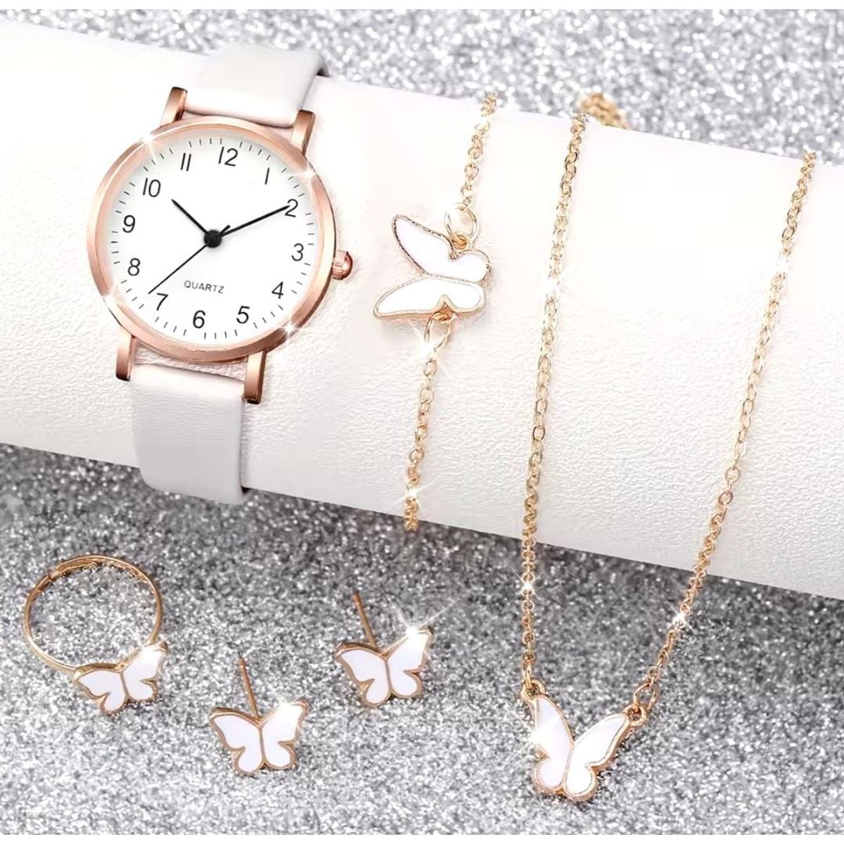 VANIDADES COLLECTIONS - Set Reloj Para Mujer Blanco Perla Con Accesorios