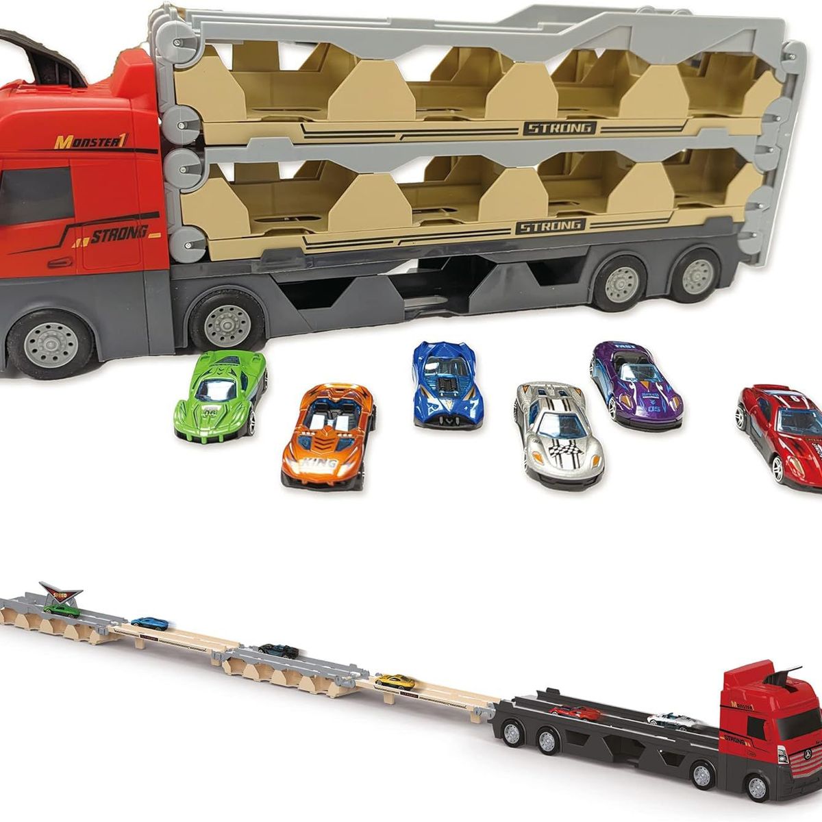 GENERICO - Camion Niñera Con Pista De Carreras De Eyección y 6 Carros