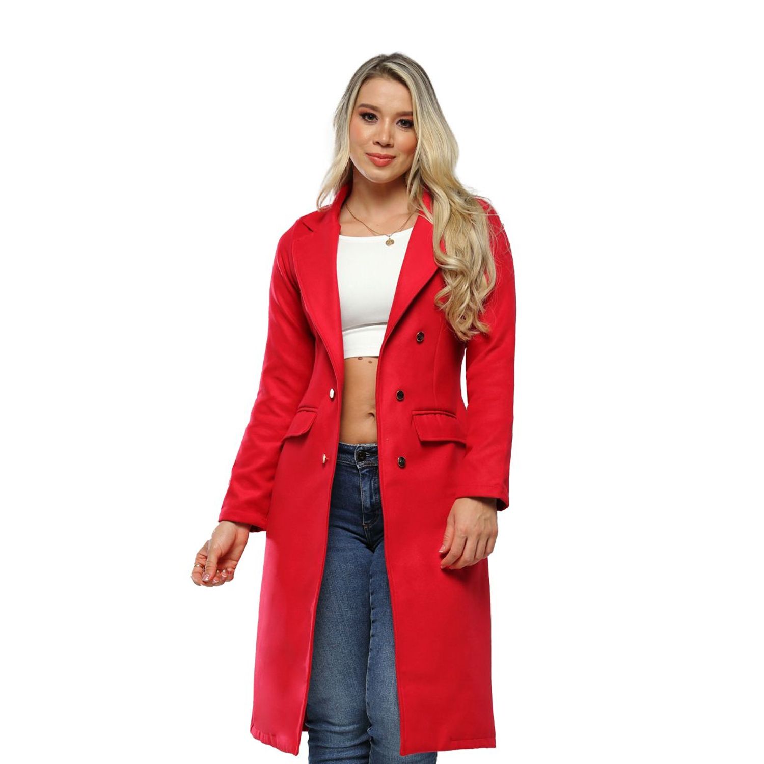 Gaban Para Mujer De Paño Abrigo largo Rojo SYK - Main Image