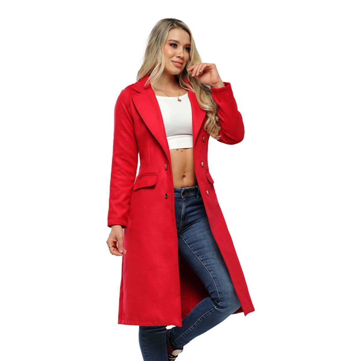 SYK - Gaban Para Mujer De Paño Abrigo largo Rojo