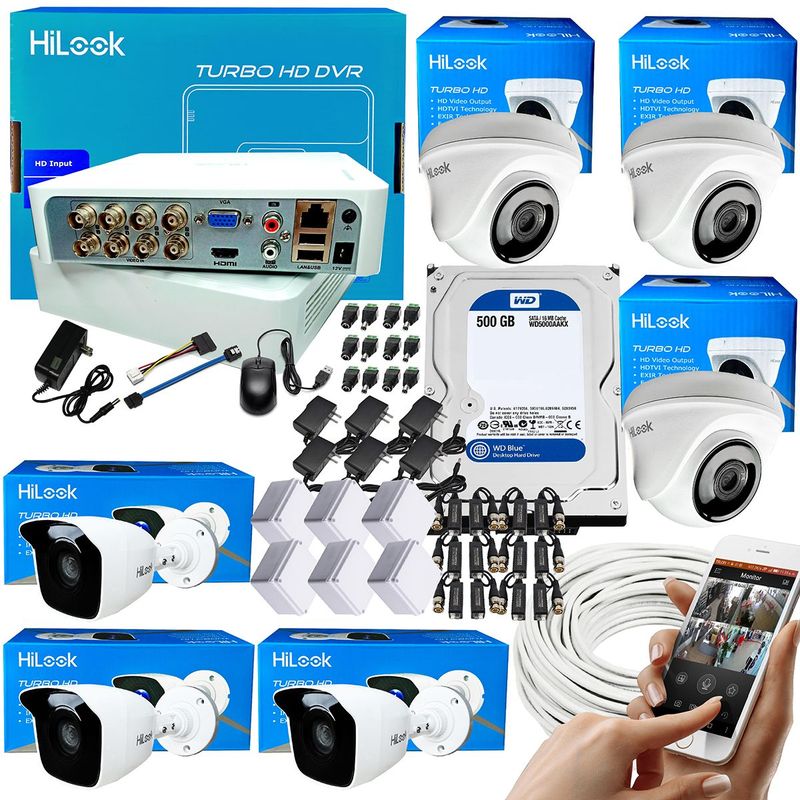 HILOOK - KIT CAMARAS DE SEGURIDAD DVR 8 CH 1080P + 6 CAMARAS 1080P + DISCO 500GB