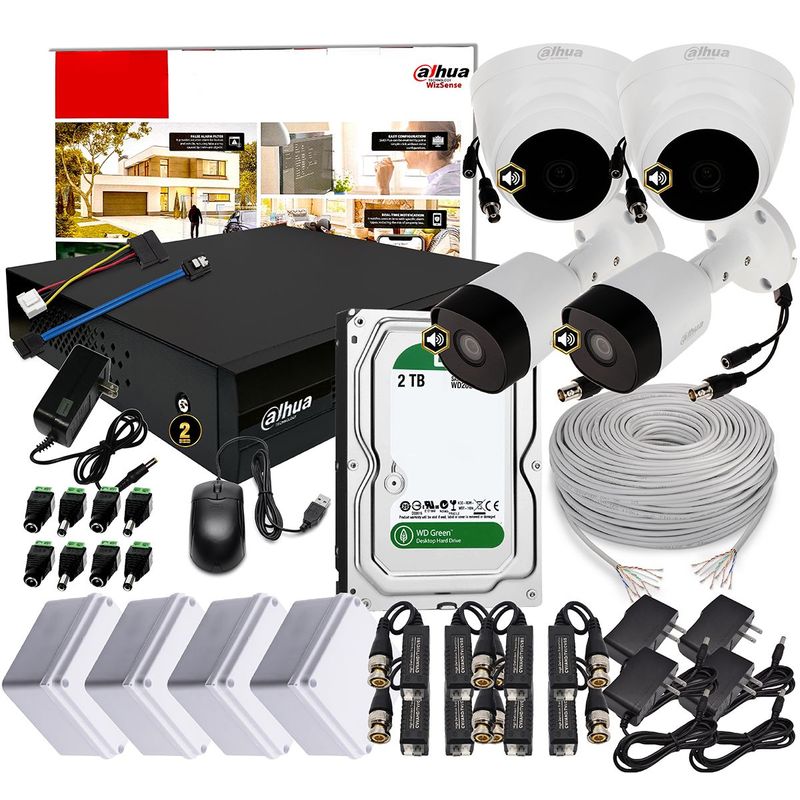 DAHUA - KIT DAHUA CAMARAS DE SEGURIDAD DVR 8 CH + 4 CAMARAS AUDIO 1080P + DISCO 2 TB