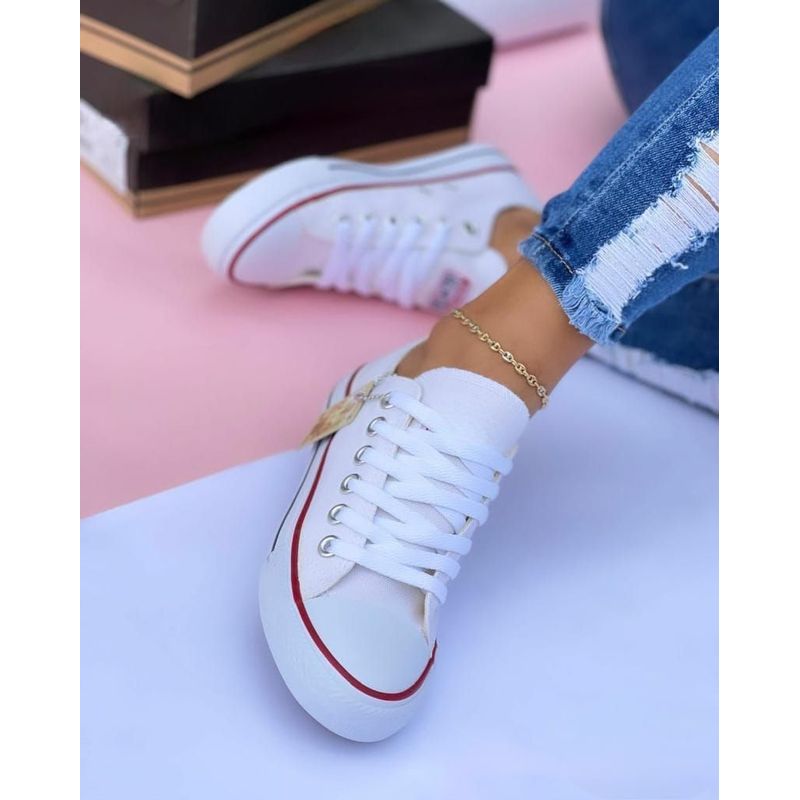 GENERICO - Tenis Mujer Zapatillas Clasico Lona Tela Dama Original-Blanco