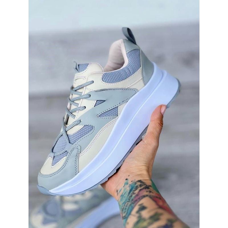 GENERICO - Tenis Gris Beige Dama Zapatillas Zapatos Mujer Lindos Moda Casual