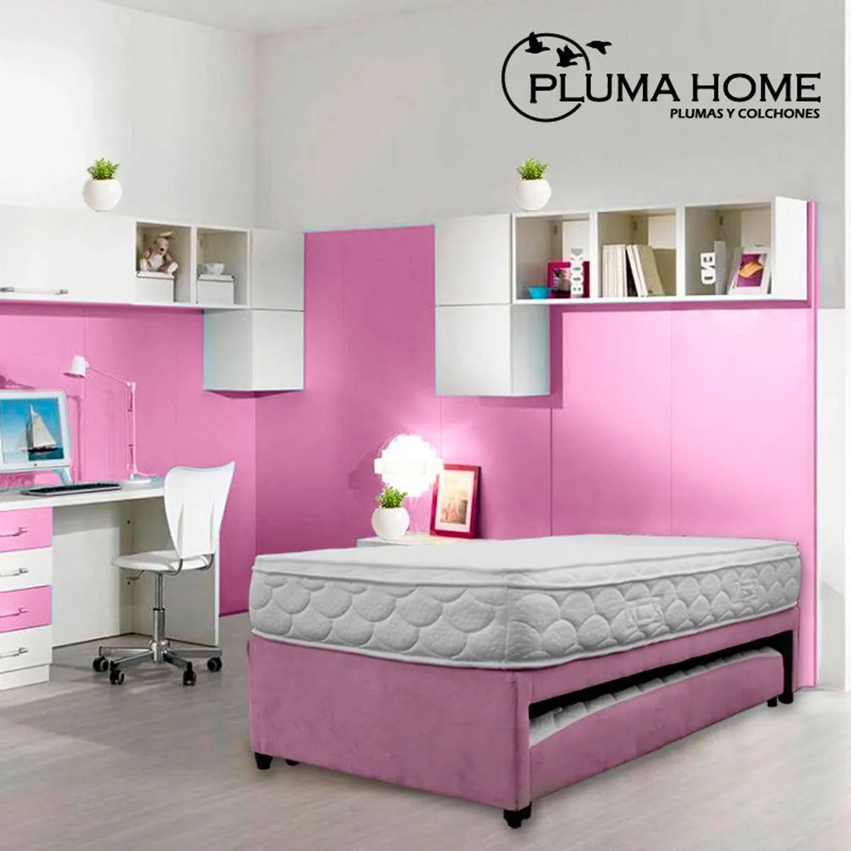 PLUMA HOME - Cama Nido ORQUIDEA   con Colchon Semiortopedico  100X190