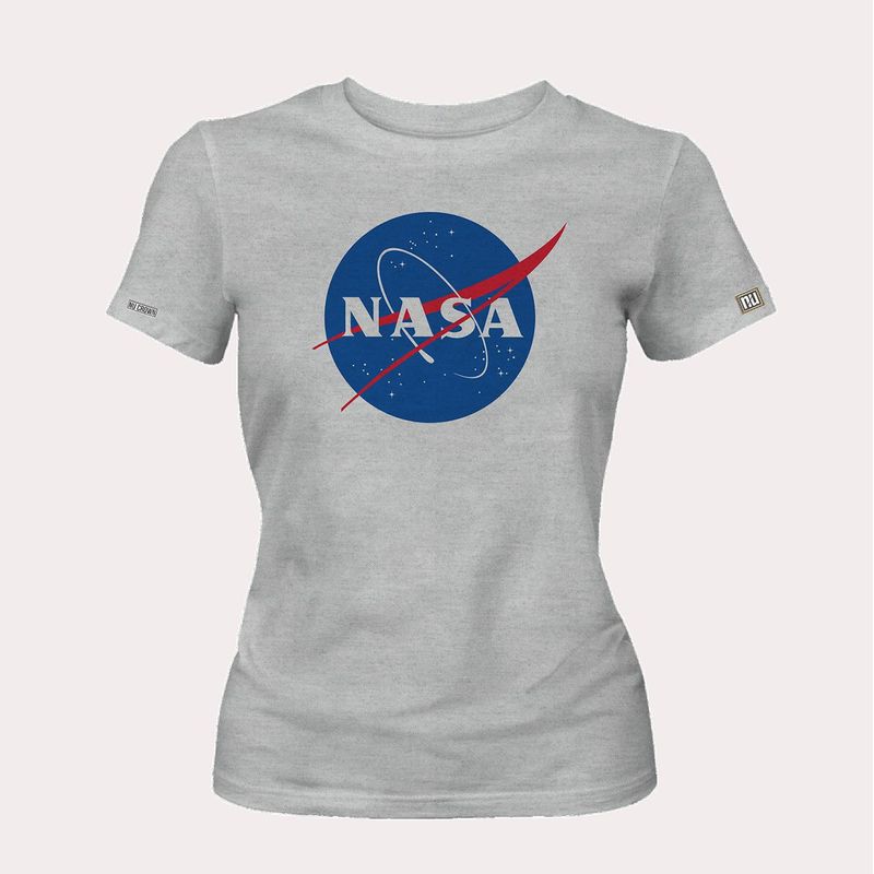 CREACIONES NU CROWN - Camiseta Dama Nasa Logo mujer Gris Original Nu Crown