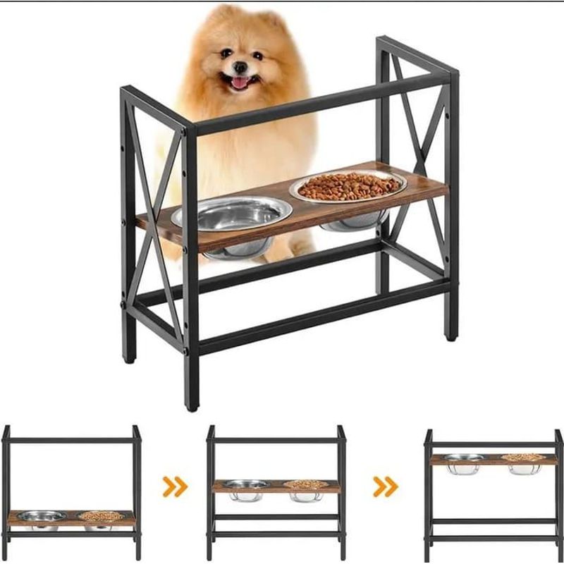 GENERICO - Comedero Elevado Perros Gatos Lyon Madera Metal
