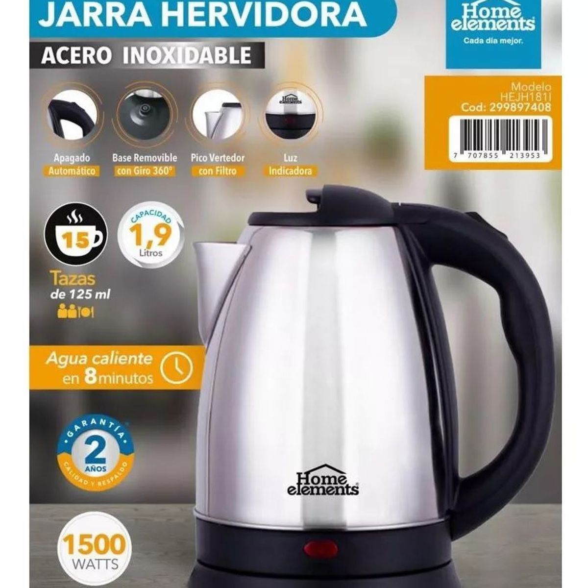 HOME ELEMENTS - Hervidor De Agua Acero Inoxidable Home Elements Hejh181