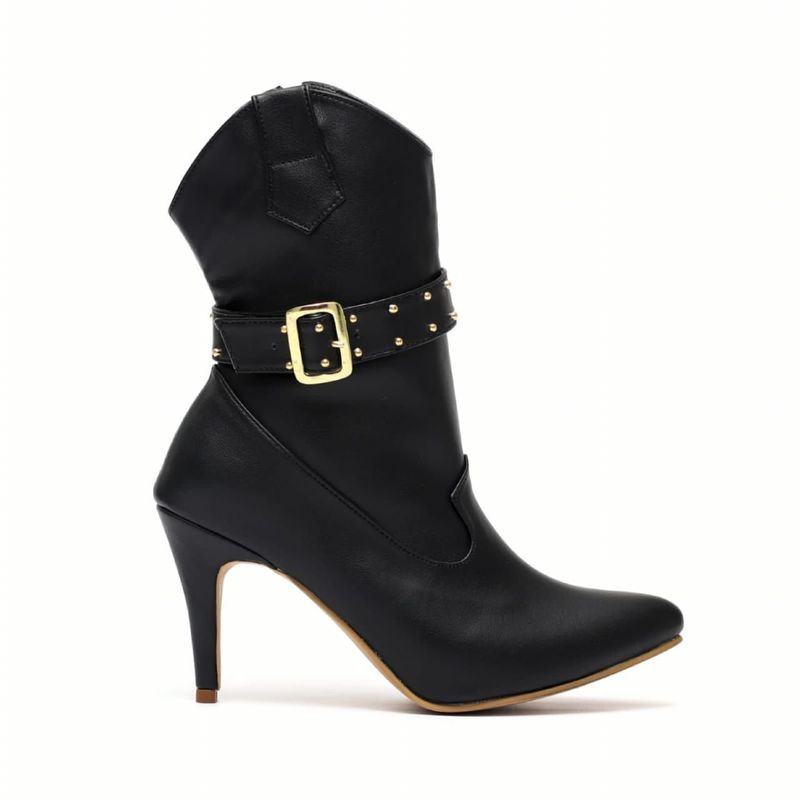 GENERICO - Bota Dama Correa Taches Tacon Mujer Elegante-Negro