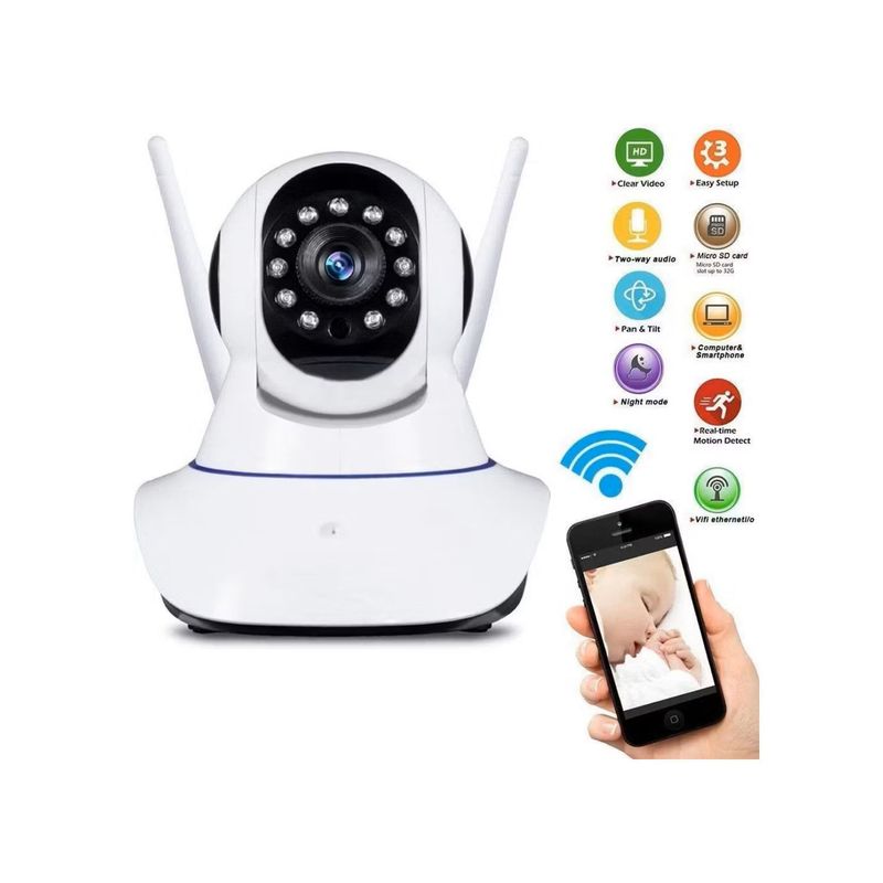 GENERICO - Camara De Vigilancia Robótica Ip360 Full HD Wifi 3 Antenas