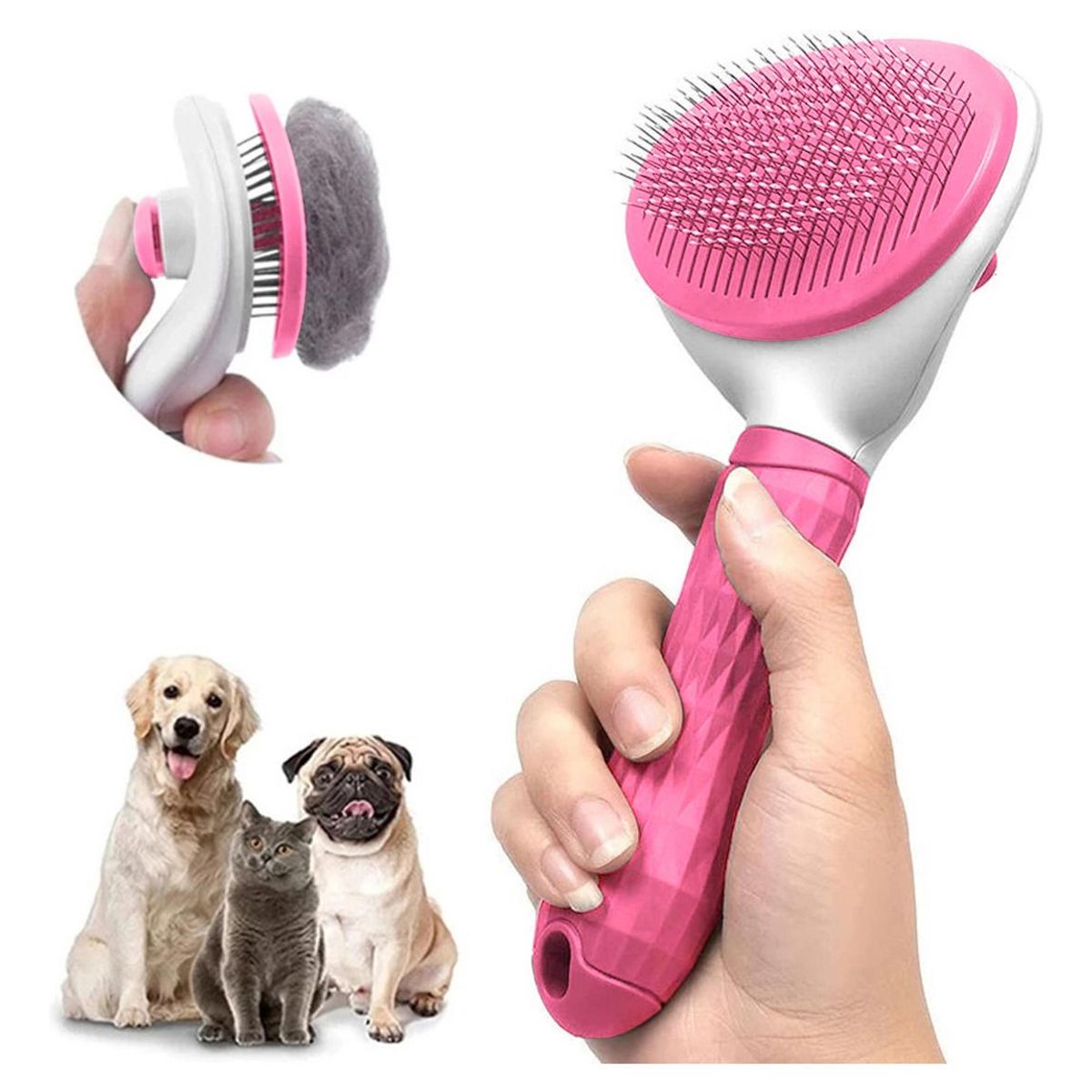 XALTA - Cepillo Con Botón para Remover el Pelo Para mascotas -Rosa