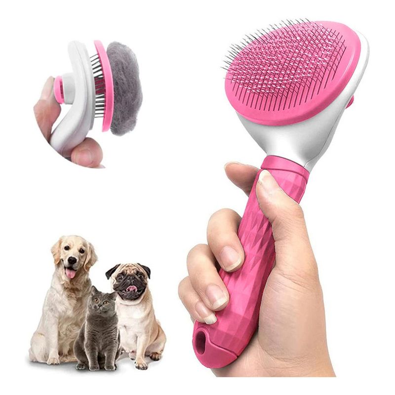 XALTA - Cepillo Con Botón para Remover el Pelo Para mascotas -Rosa