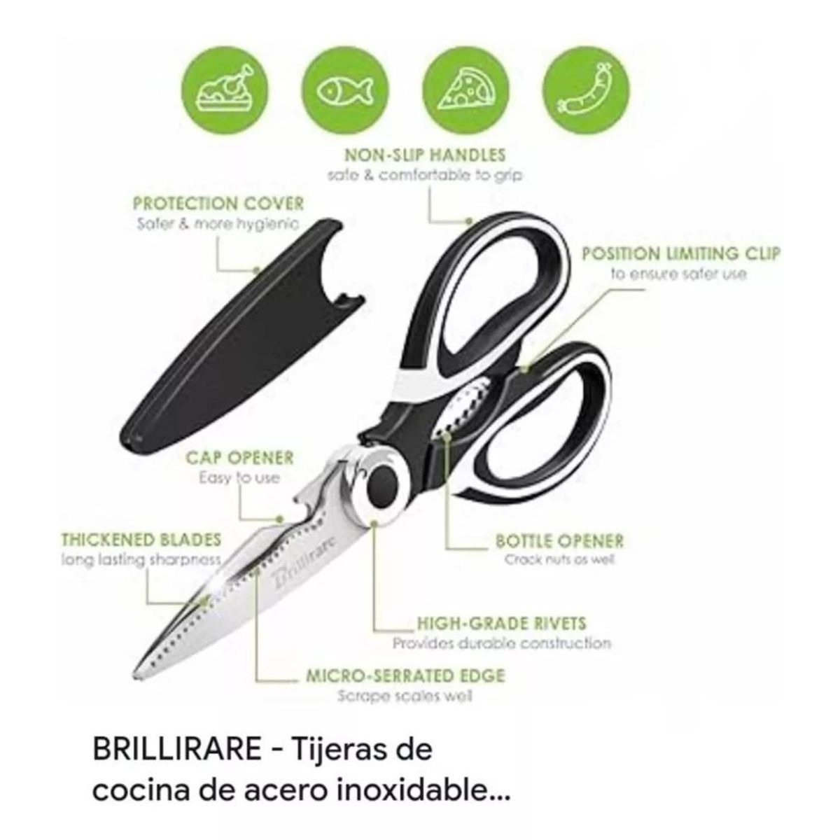 GENERICO - Tijeras Para Cocina Multifuncionales Acero Inoxidable Chef