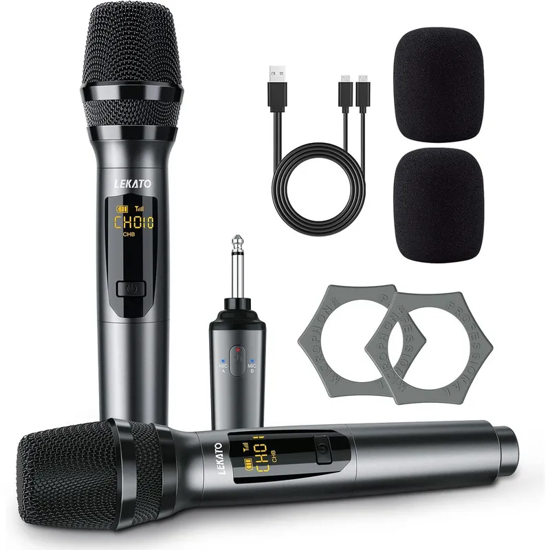 GENERICO - Sistema De 2 Micrófonos Dinámicos Inalámbricos UHF Recargables