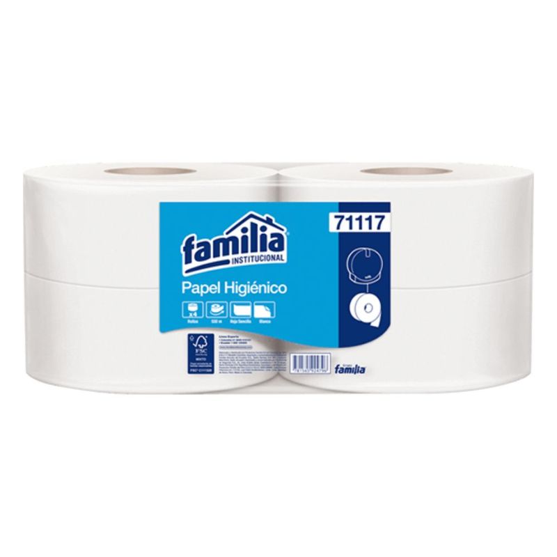 FAMILIA INSTITUCIONAL - Papel Higiénico Jumbo Familia Blanco Hoja Sencilla 550 Mt