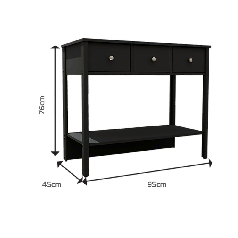 BERTOLINI - Mueble Consola Aparador 95cm en MDP 3 cajones Negro.