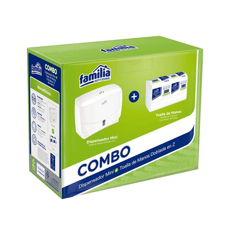 FAMILIA INSTITUCIONAL - Combo Toalla de Manos Doblada en Z  (Dispensador + Producto)