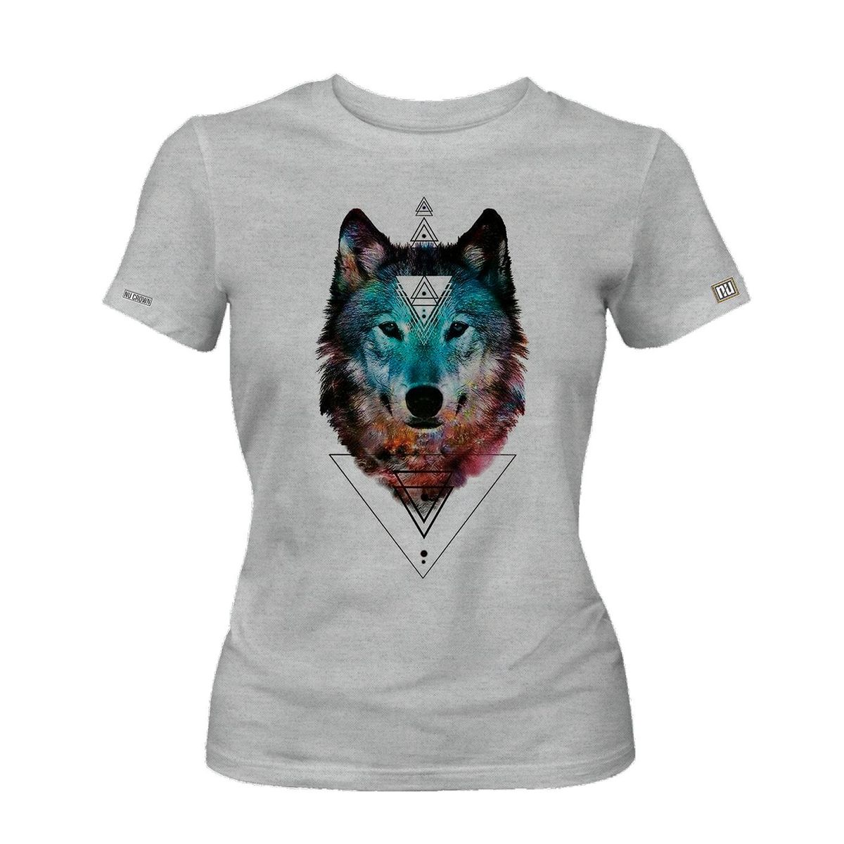 CREACIONES NU CROWN - Camiseta Dama Lobo Triangulo mujer Gris Original Nu Crown
