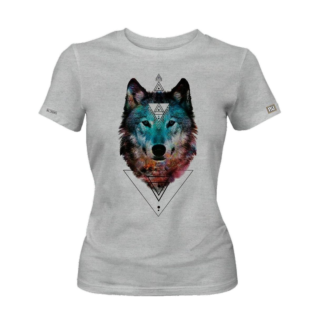 CREACIONES NU CROWN - Camiseta Dama Lobo Triangulo mujer Gris Original Nu Crown