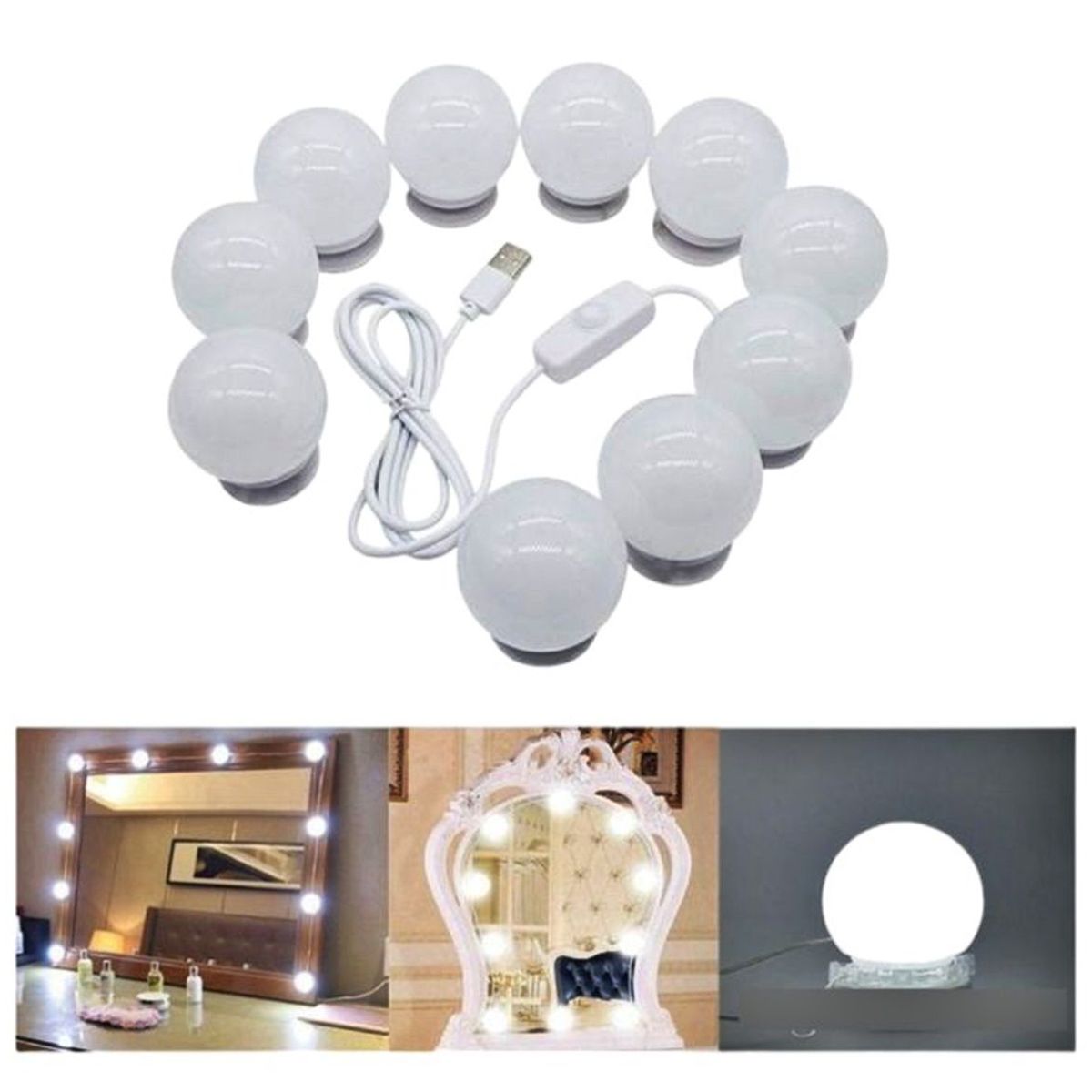 GENERICO - Juego Luces Led Para Espejo y Tocador Kit 10 Bombillas