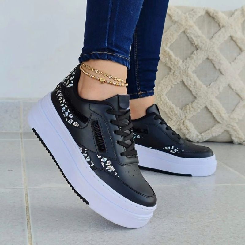 GENERICO - Tenis Negro Dama Zapatillas Zapatos Mujer Lindos Moda Casual_.