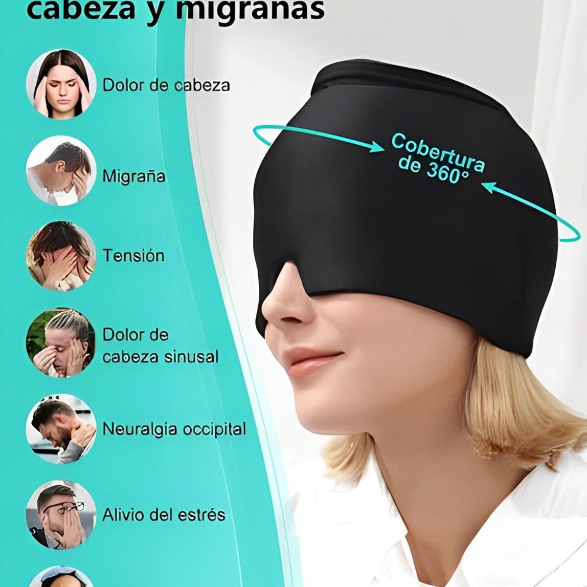 GENERICO - Gorro Gel Alivio Migraña Dolor Cabeza 360° Compresa Frio Caliente