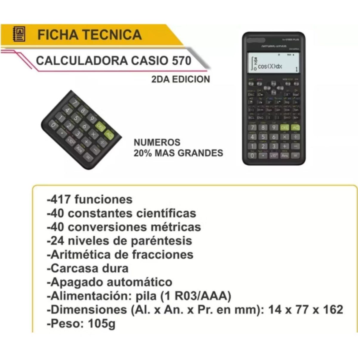 CASIO - Calculadora Científica Fx-570es Plus 2da Edición Negra