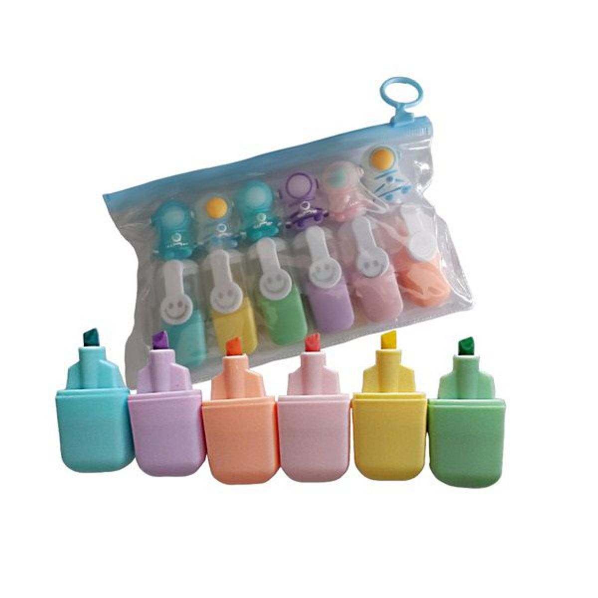 GENERICO - Kit X6 Marcadores Resaltadores Astronauta 9cm Pastel Estuche