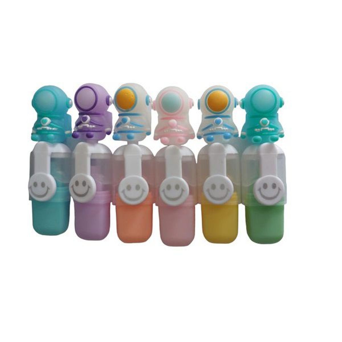 GENERICO - Kit X6 Marcadores Resaltadores Astronauta 9cm Pastel Estuche